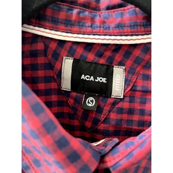 ACA JOE MENS RED AND BLUE GINGHAM BUTTON DOWN SHIRT SZ (S) - Picture 2 of 4